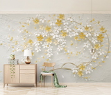 3D Tree White & Yellow Flowers Wallpaper Murals