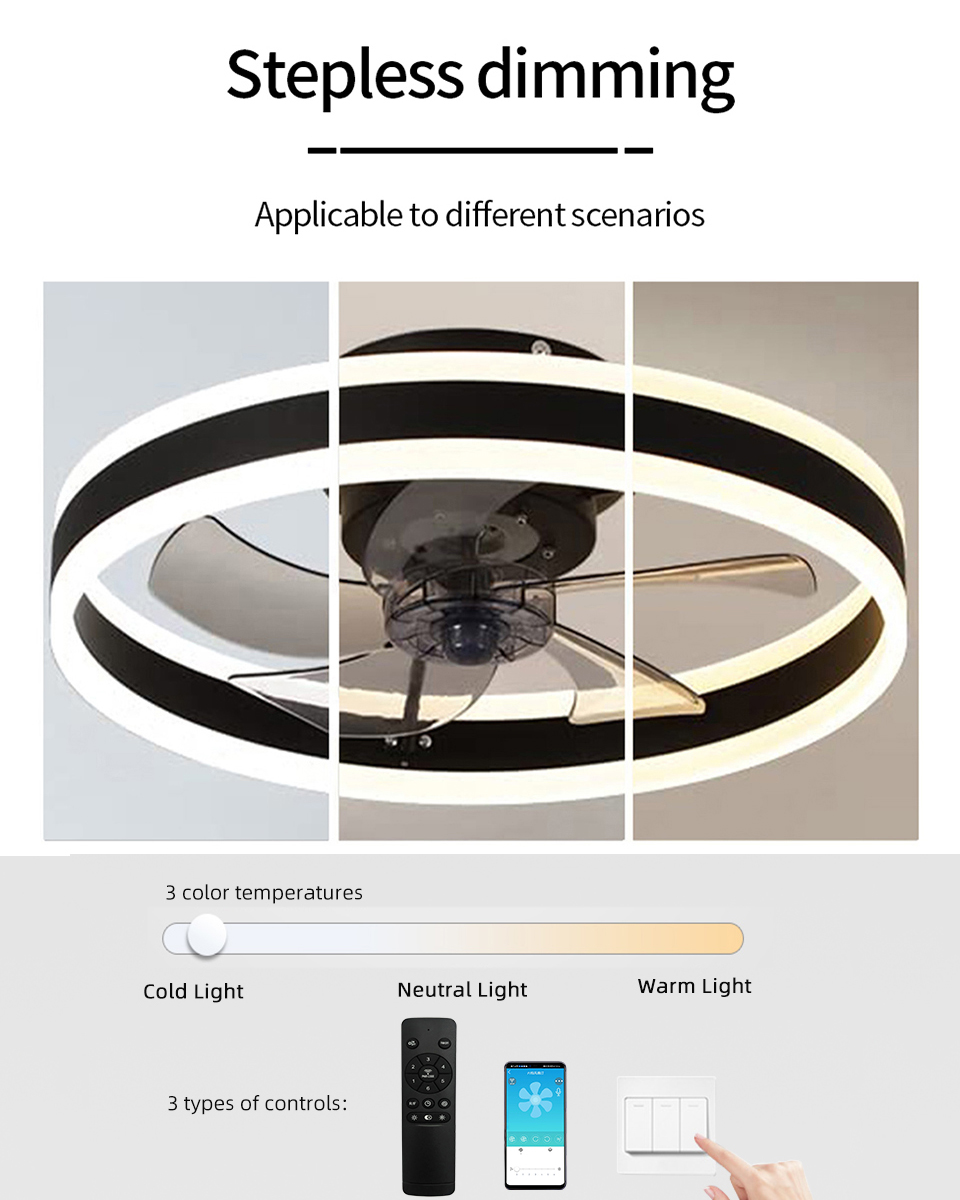 Smart LED Quiet Ceiling Fan Light 6-Speed