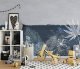 3D Grey Floral Design - Tropical Wallpaper Mural