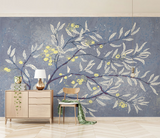 Papier Peint Mural Arbre 3D avec Feuilles Blanches