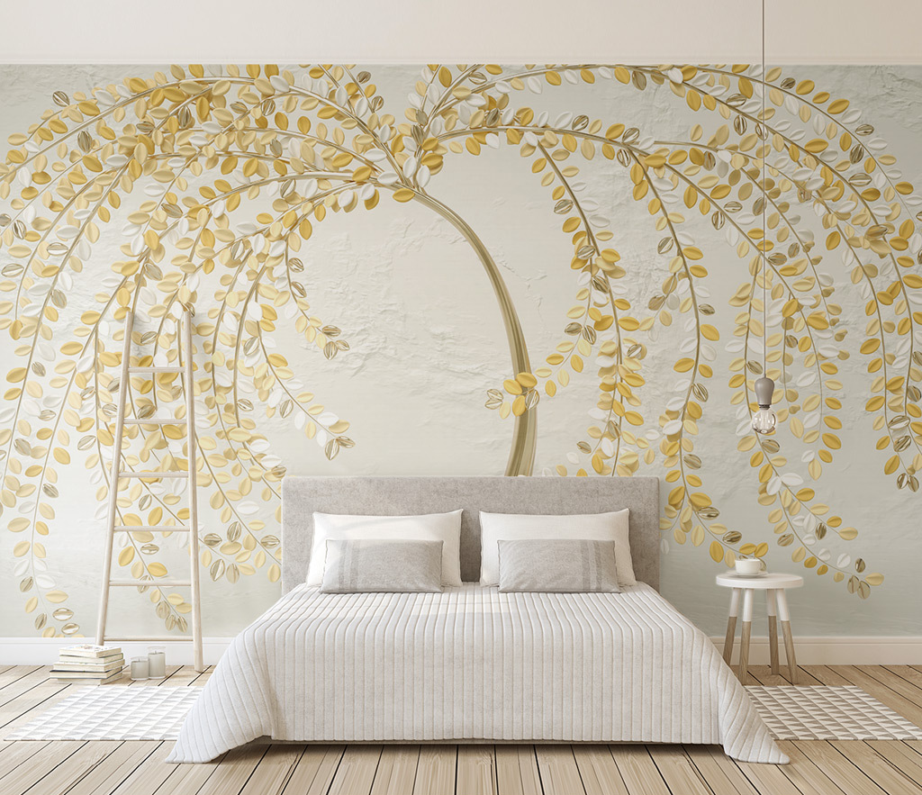 3D Tree with Yellow Wallpaper Murals: Vibrant Wall Décor