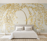 Arbre 3D avec papier peint jaune : décoration murale vibrante