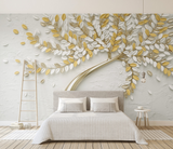 Papier peint mural 3D avec grandes fleurs jaunes et arbres