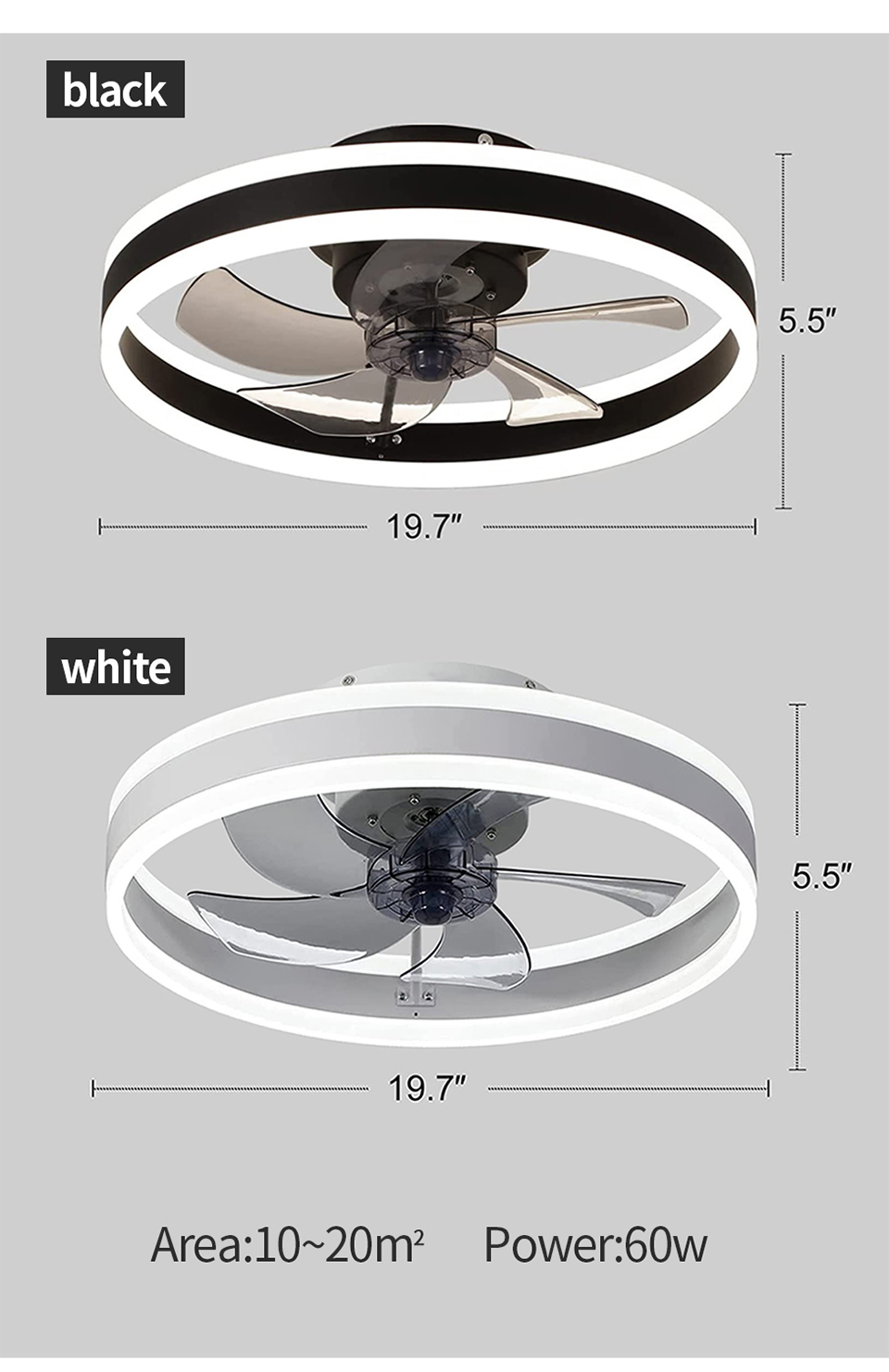 Ventilateur de plafond silencieux intelligent à DEL à 6 vitesses