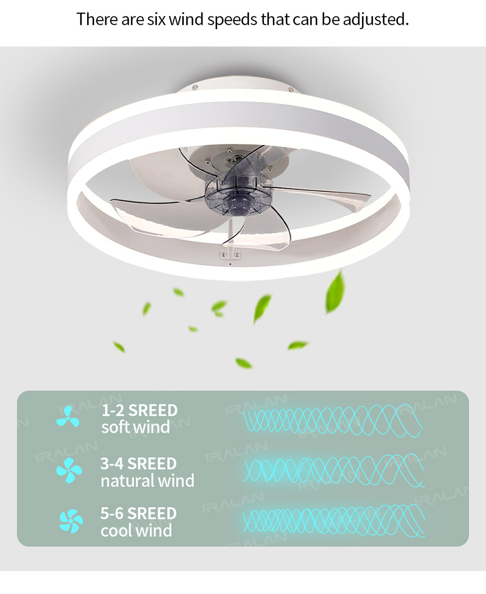 Ventilateur de plafond silencieux intelligent à DEL à 6 vitesses