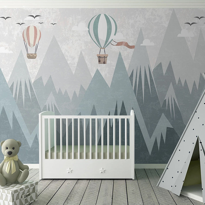 Air Balloons Flying over Mountain Peaks Nursery Wallpaper