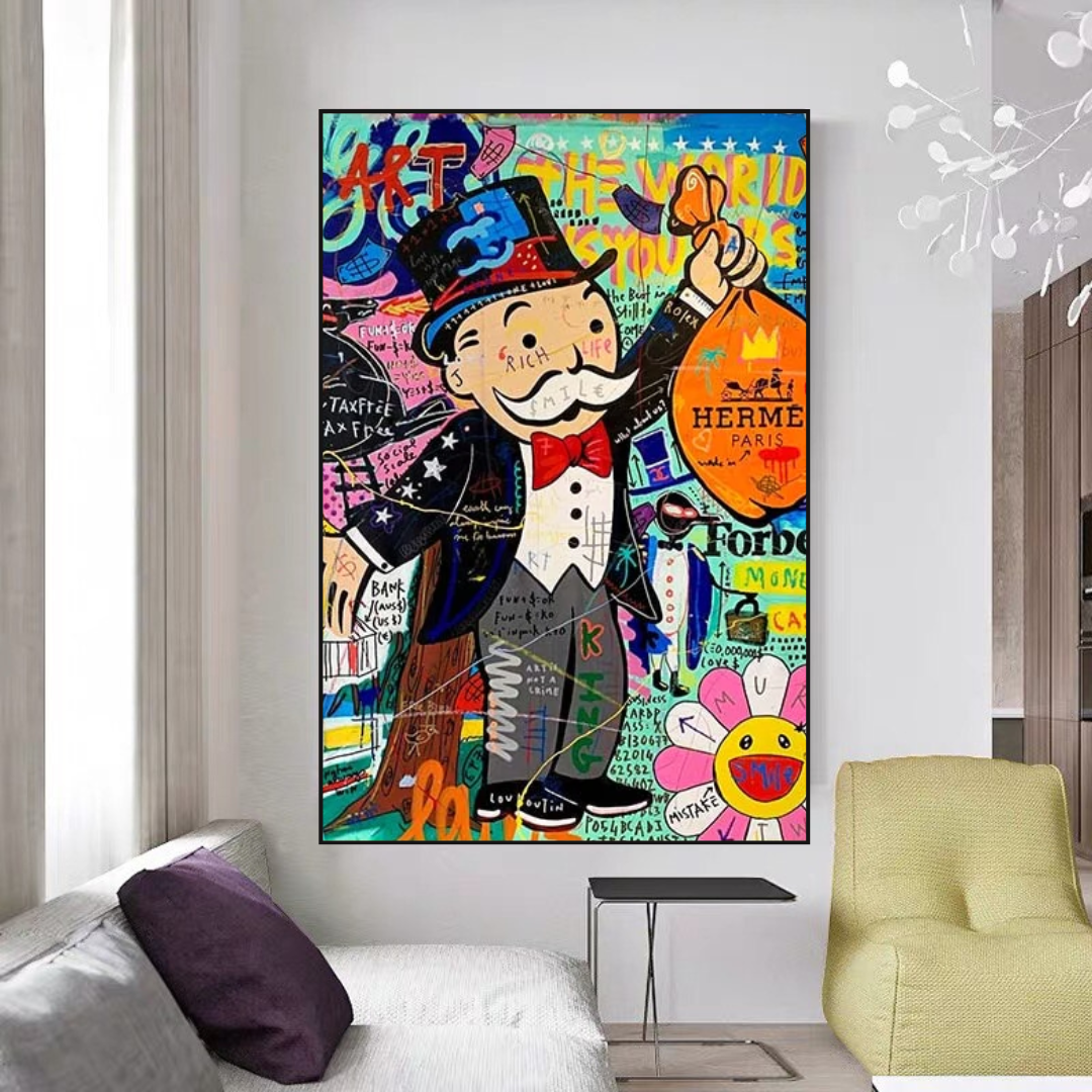 Alec Monopoly The World is Yours Money Bag Canvas Wall Art