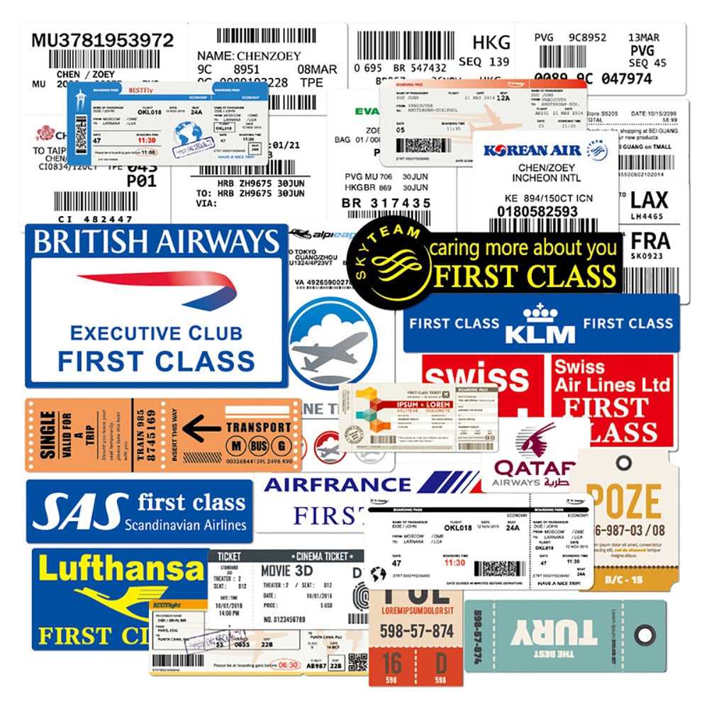 Boarding Pass Air Tickets Stickers Pack | Famous Bundle Stickers | Waterproof Bundle Stickers