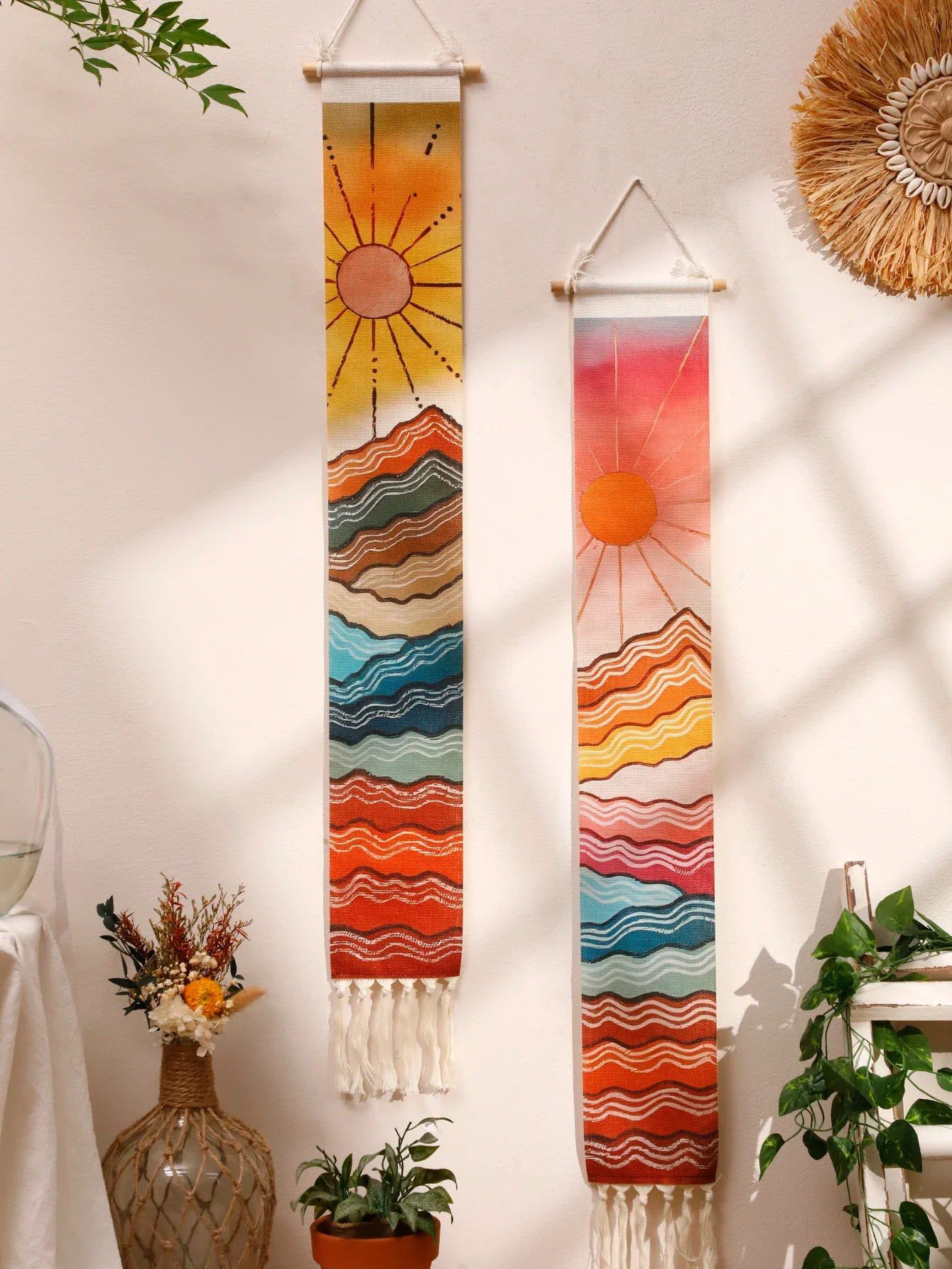 Bohemian Hand Woven Sun and Moon Cactus Tassel Macrame