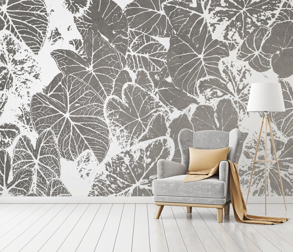 Brown Leaf Sketch Monstera Wallpaper Mural