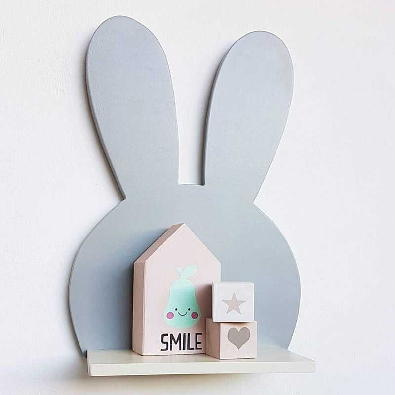 Bunny Rabbit Shape Wooden Wall Shelf