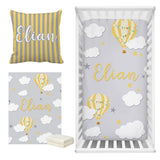 Cloud and Hot Air Balloon Baby Name Crib Bedding Set | Baby Shower Gift Bedding Set