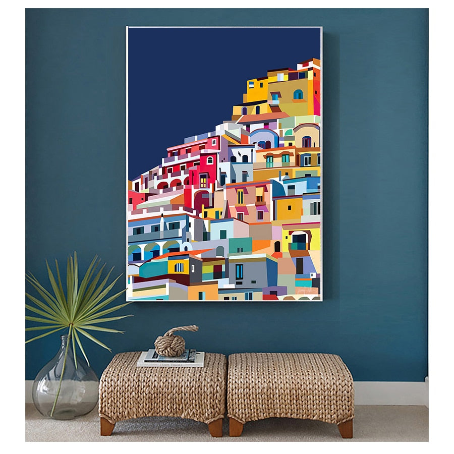 Colourful Architecture art Amalfi Coast Positano Italy Canvas Wall Art