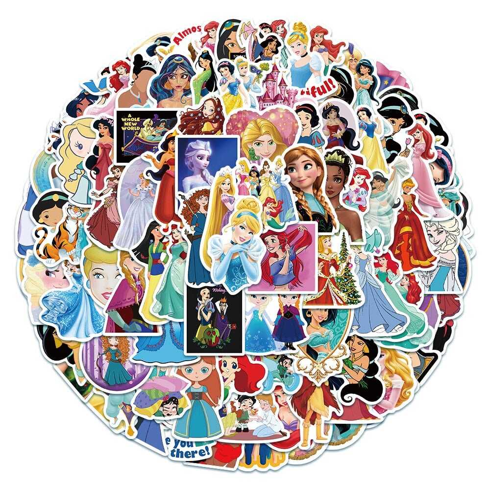 Disney Princess Stickers Frozen Anna/Elsa Cinderella Ariel Cartoon Movie Princess Decals Kids Toy Gift