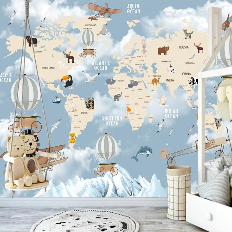 Explorers' World Map Peel and Stick Wallpaper