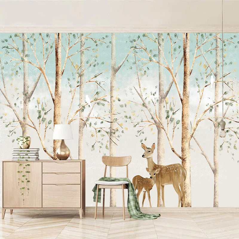 Forest Friends: Kids Room Deers in Forest Wallpaper