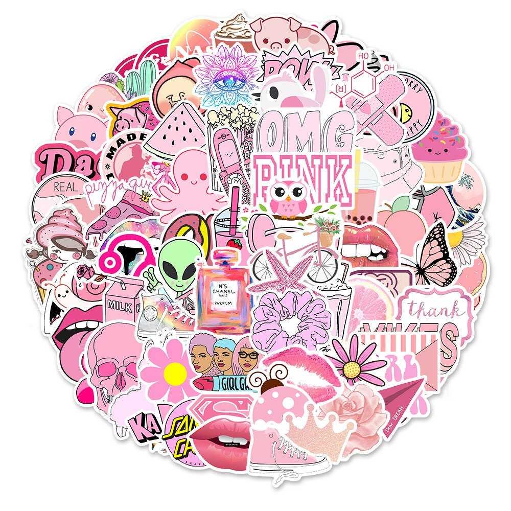 Pink Small Fresh Stickers Pack | Famous Bundle Stickers | Waterproof Bundle Stickers