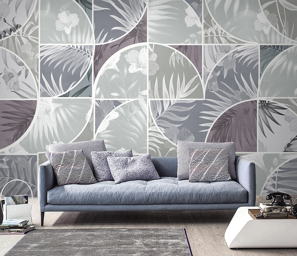 Geometric Leaf Patterned Wallpaper Murals