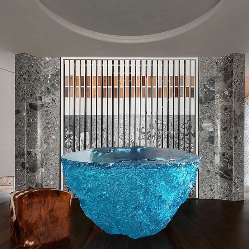 Glass Resin Rocky Glacier Designer Coffee Table