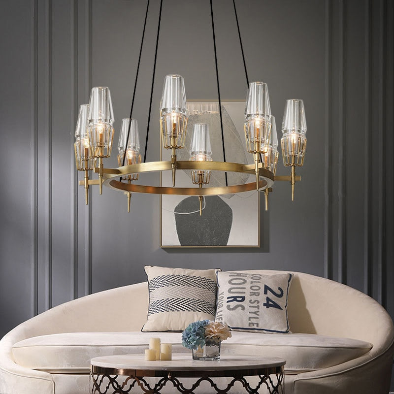 Lustre de plafond en verre moderne Golden Radiance