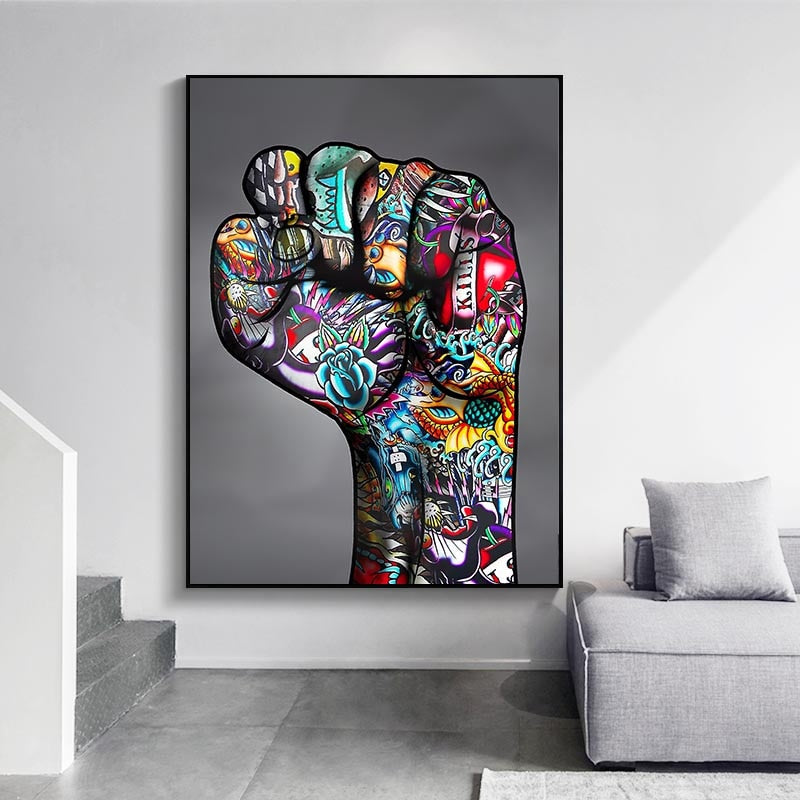 Graffiti Fist Hand Gesture Canvas Wall Art