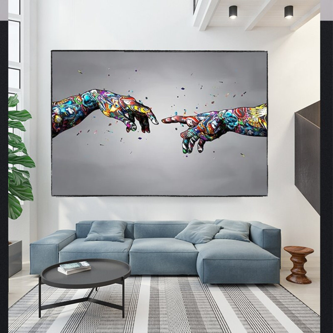 Graffiti Holding Hands Touch Canvas Wall Art