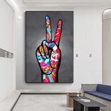 Graffiti Victory Hand Gesture Canvas Wall Art