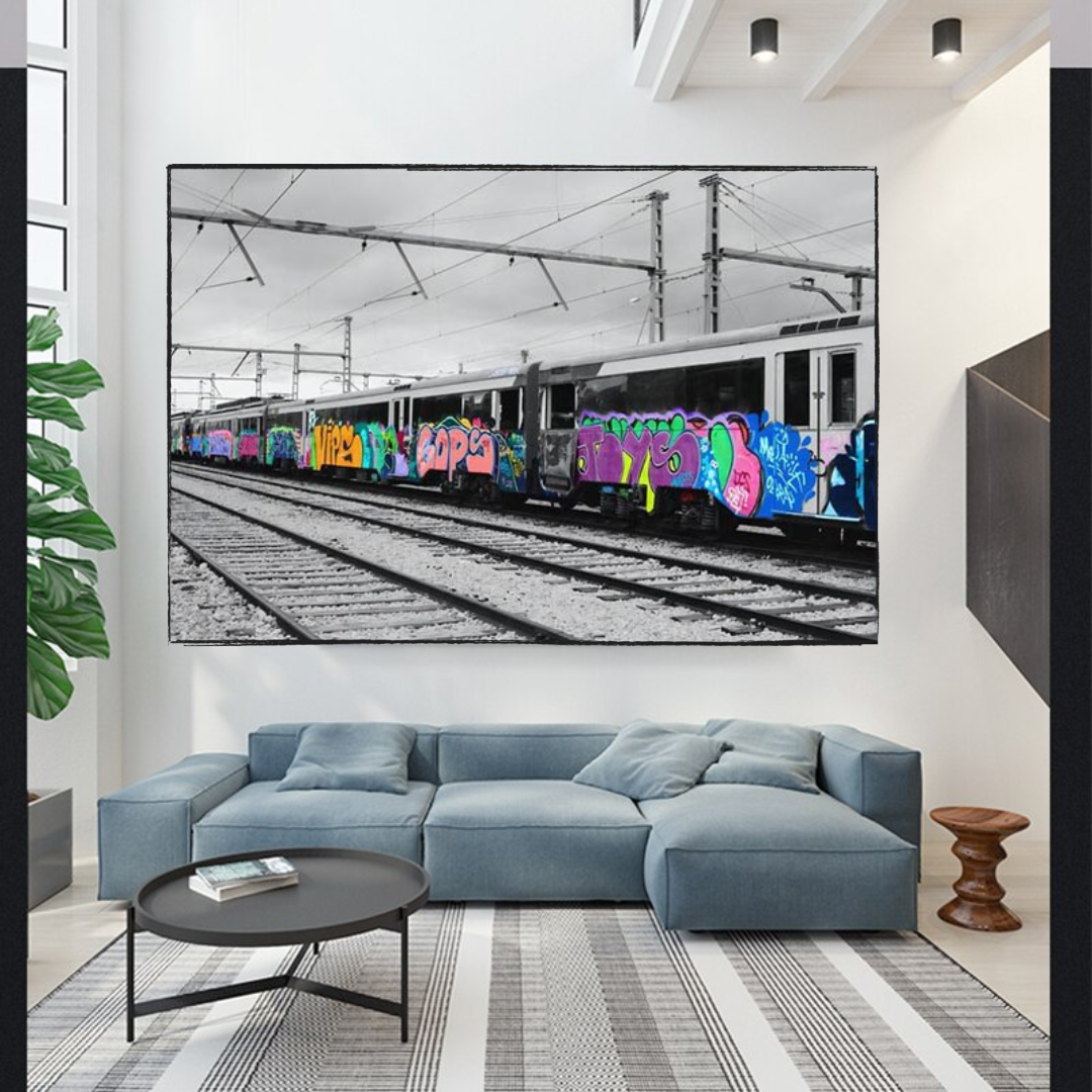 Graffiti on Train Railway Canvas Wall Art