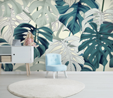 Green Monstera Leaves Wallpaper Mural for Vibrant Décor