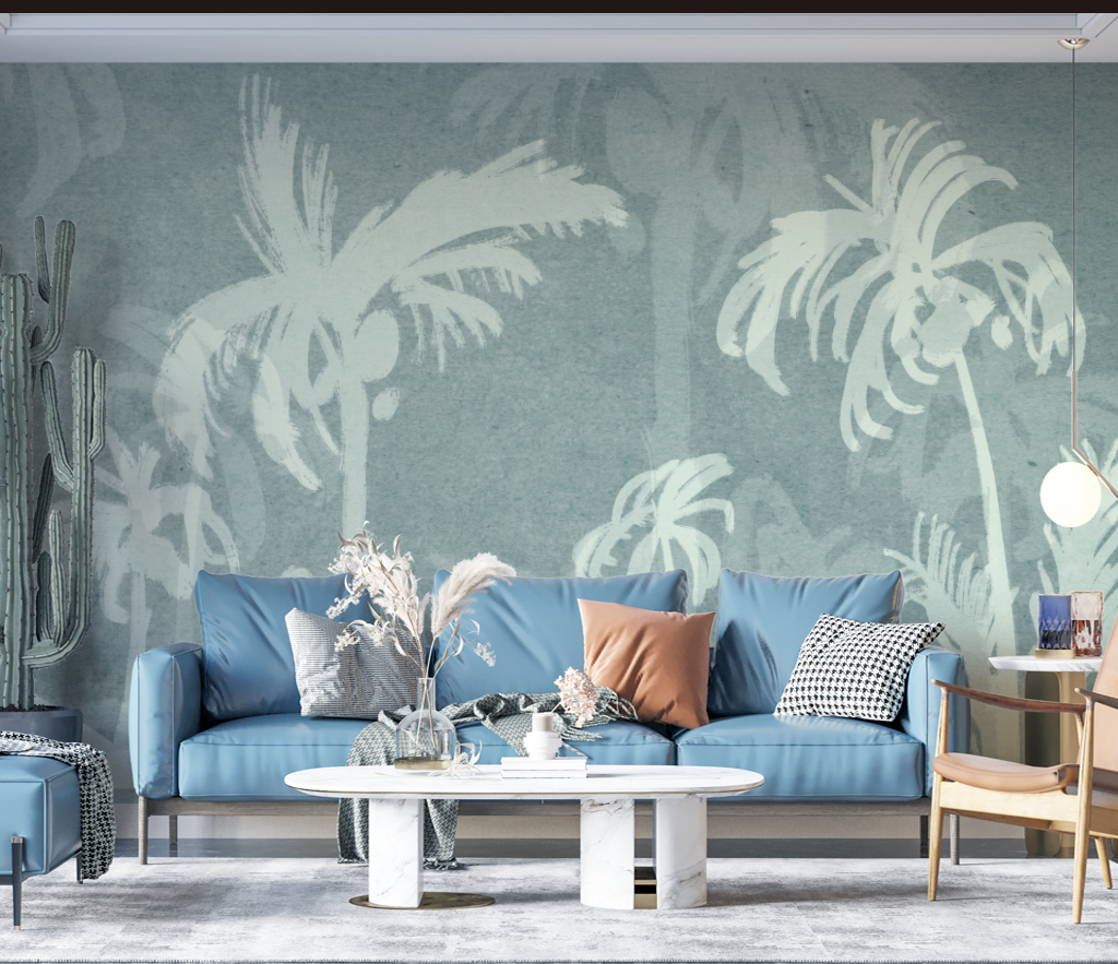 Green Sketch Trace Tree Coconut Tree Wallpaper Murals