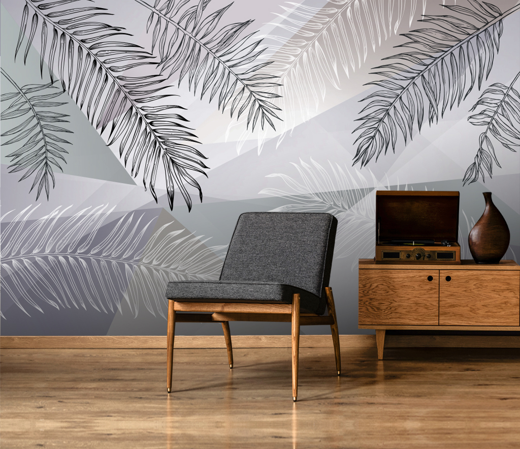 Grey Long Leafs Wallpaper Murals