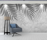 Grey Scenic Leaves Wallpaper Mural