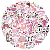 Pink Cow Graffiti Waterproof Sticker Suitcase Notebook Mobile Phone Refrigerator Children WaterCup Helmet