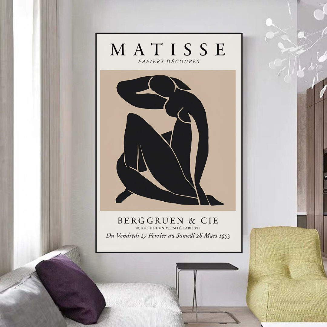 Henri Matisse Body Line Leaf Boho Black Beige Canvas Wall Art