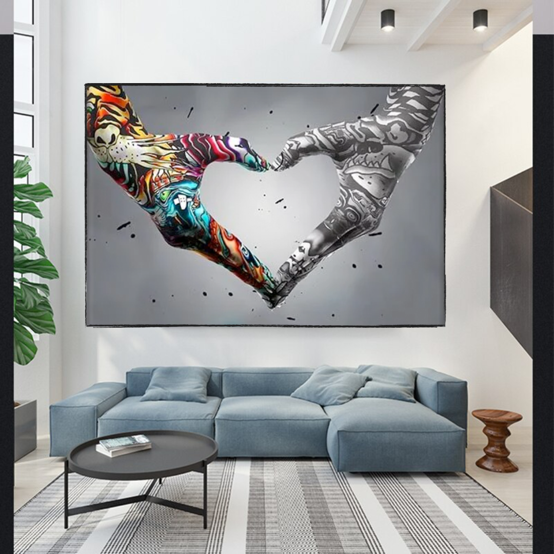 Holding Hands Graffiti Love Sign Canvas Wall Art