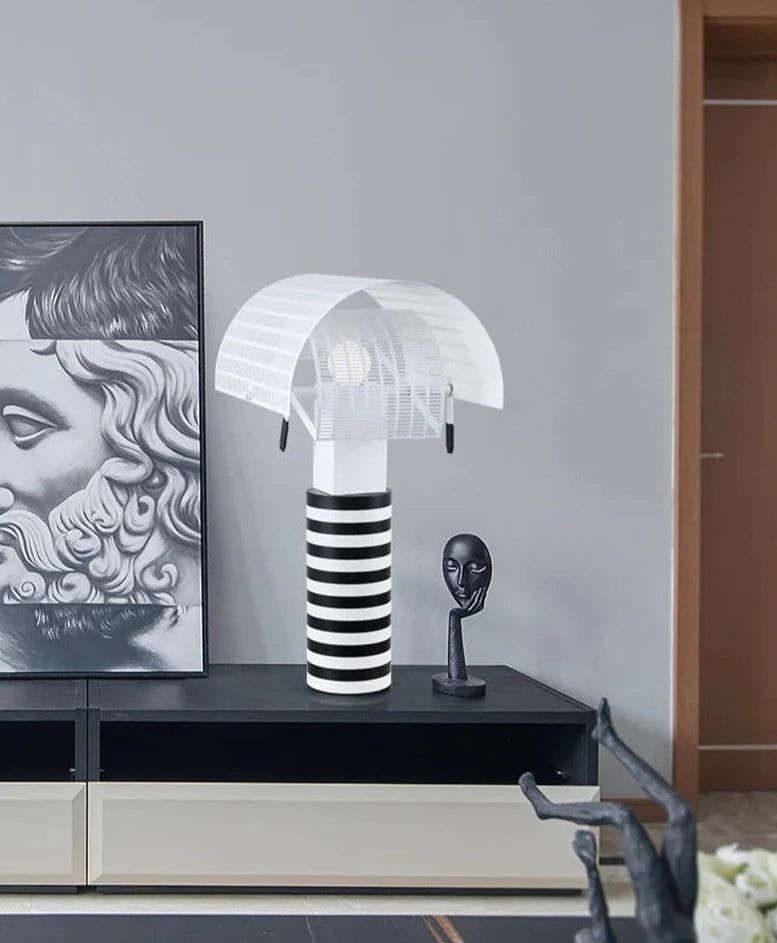 Lampe de table italienne Shogun : lampe de bureau moderne à grille à rayures 