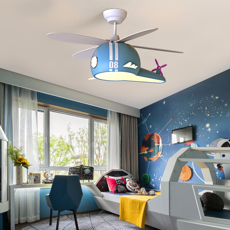 Kids Room Helicopter Ceiling Fan with Light - Art Deco Style