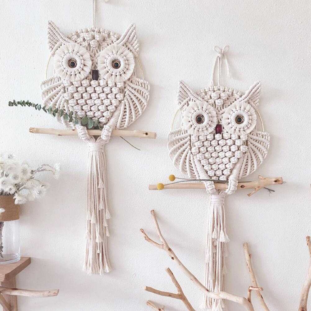 Owl Woven Tapestry Shelf for Wall | Large Fiber Art Macrame for Wall | Living Room Wall Hanging Decor