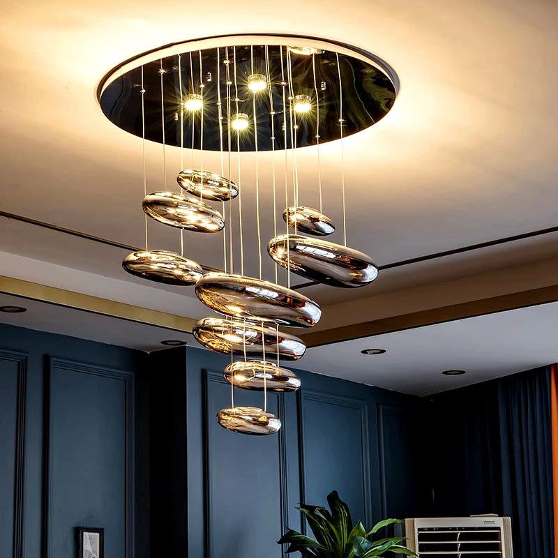 Lustre design en galets de lave pour salon