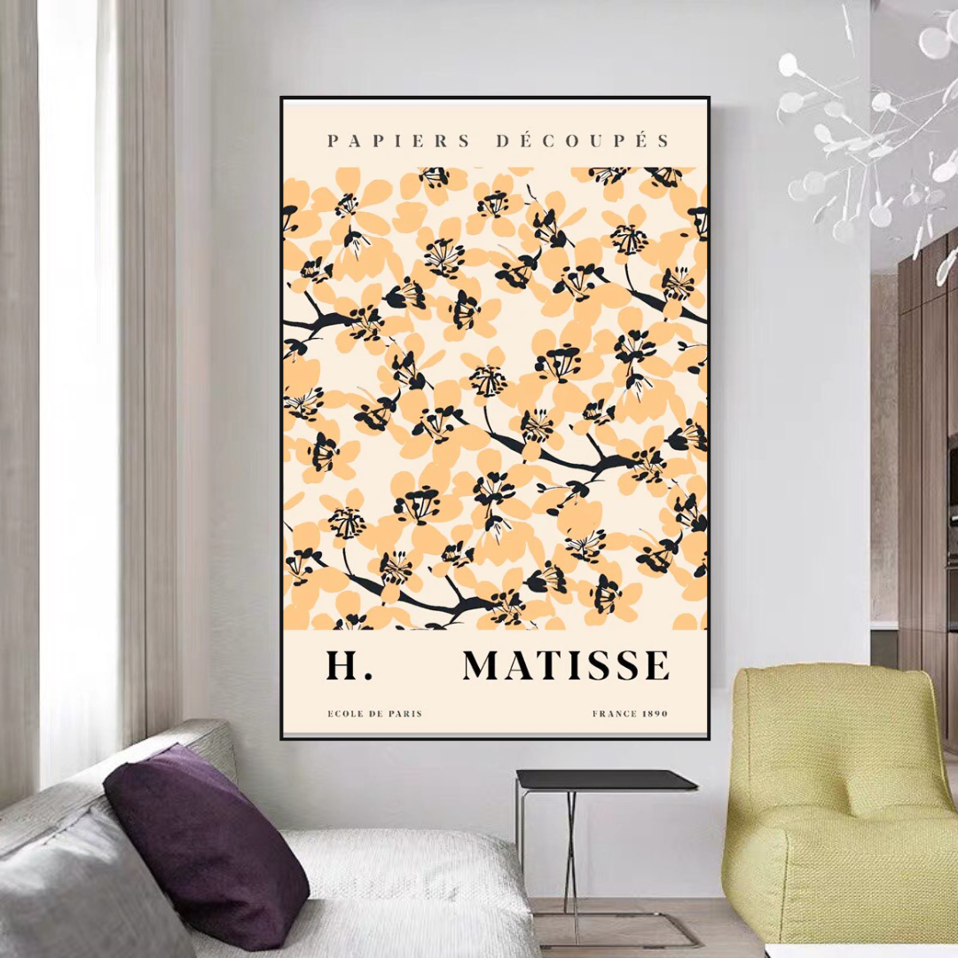 Matisse Flowers Leaf Coral Lemon Abstract Canvas Wall Art