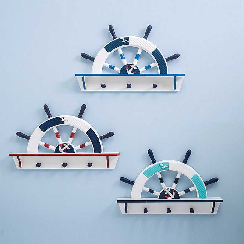 Mediterranean Ship Wheel Shelf for Kids Room