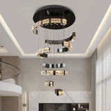 Mirror Black Crystal Staircase Chandelier