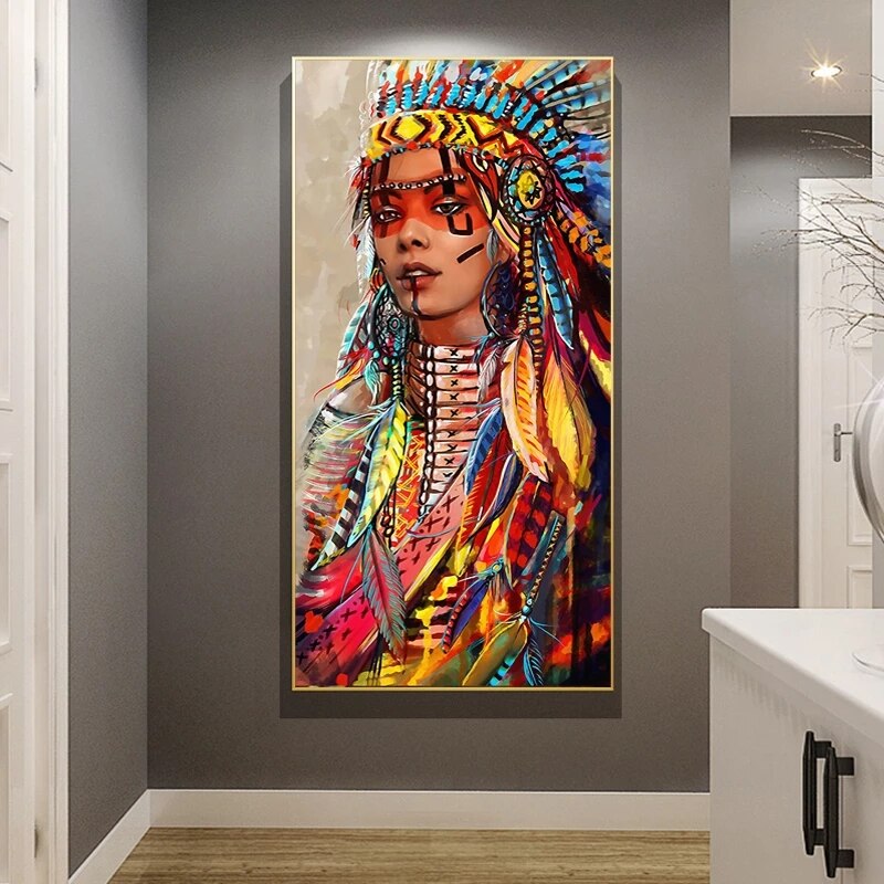 Modern Art Red Indian Women Canvas Wall Art