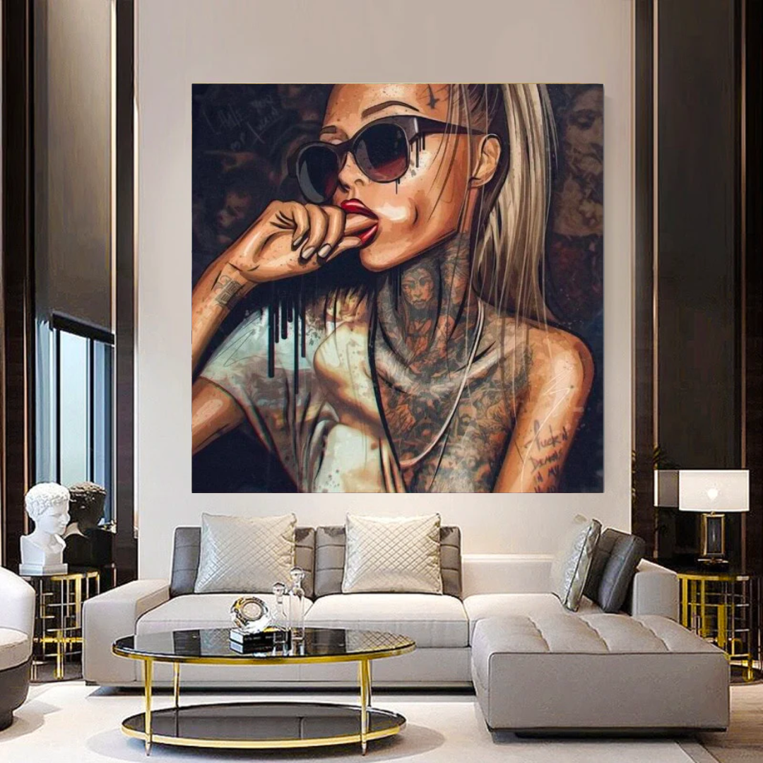 Modern Black Girl with Tattoo Canvas Wall Art