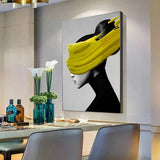 Modern Black Women With Yellow Hat Canvas Wall Art