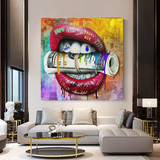 Money Lips Graffiti Canvas Wall Art