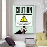 Monopoly Caution Enterpreneur Card Canvas Wall Art