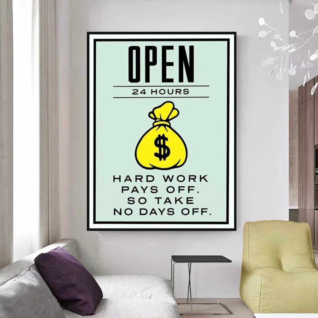 Monopoly Hard Work Pays Off Card Canvas Wall Art