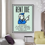 Monopoly Rent Due Card Canvas Wall Art