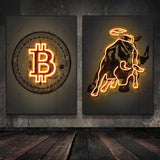 Neon Prints Gold Bitcoin Canvas Wall Art